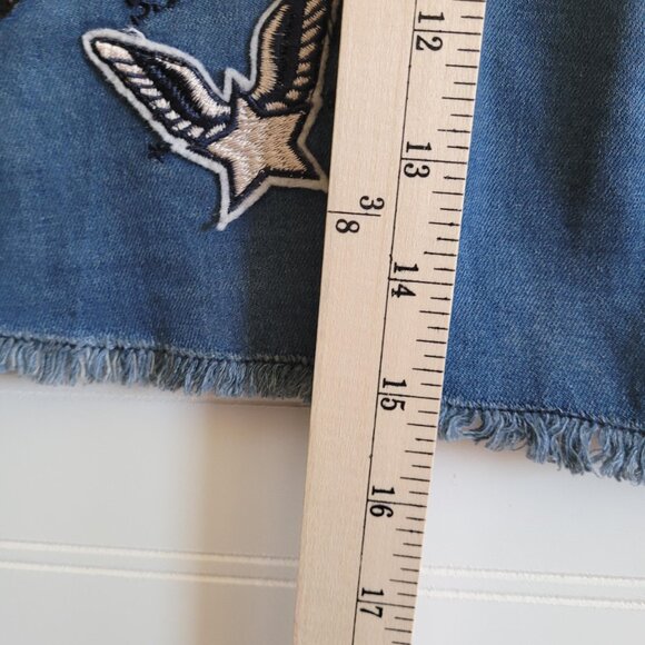 Spell Gypsy Jean Skirt Size Small Blue Flower Child  Patches Embroidered Funky - Picture 8 of 14